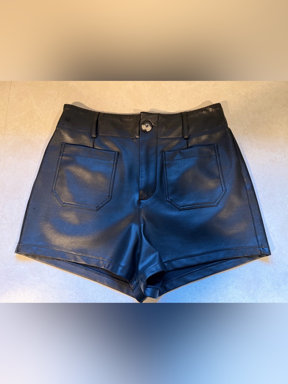 Maeve Anthropologie The Colette Black Faux Leather Shorts Size 29